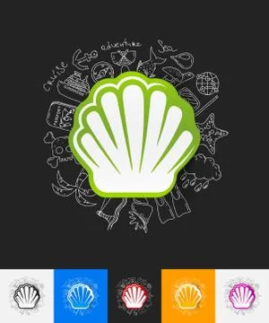 Shell paper sticker with hand drawn elements Illustrazione stock