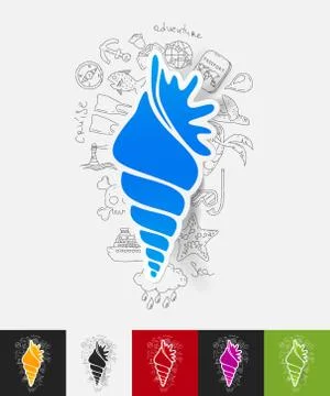 Shell paper sticker with hand drawn elements Illustrazione stock