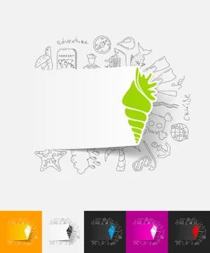 Shell paper sticker with hand drawn elements Illustrazione stock