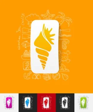 Shell paper sticker with hand drawn elements Stock Illustration
