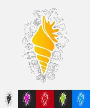 Shell paper sticker with hand drawn elements Illustrazione stock