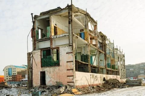 Shell of partially demolished building Stock Photos