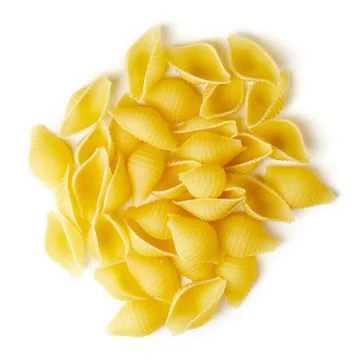 Shell pasta isolated on white, from above Stock Photos