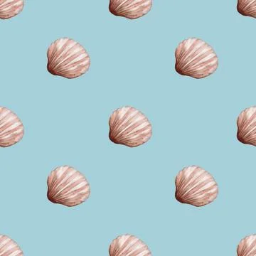 Shell pattern design in watercolor on a light blue background for textile a.. Stock Photos