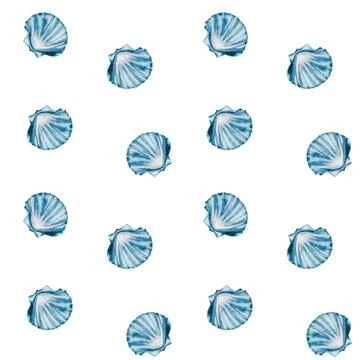 Shell pattern watercolor . Hand drawn illustration of a clam on an isolated Stock Illustration