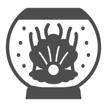 Shell with pearl in aquarium solid icon, interior design concept, fish tank Illustrazione stock