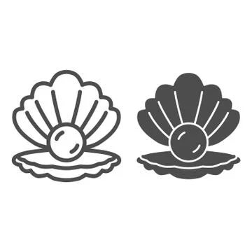 Shell with pearl line and solid icon, nautical concept, Seashell sign on white Stock Illustration