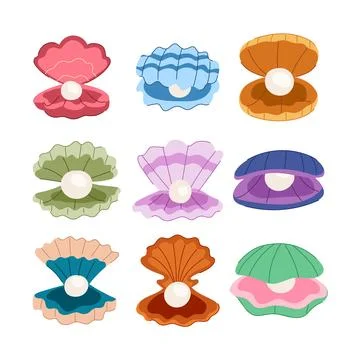 Shell pearl set cartoon vector illustration イラスト素材