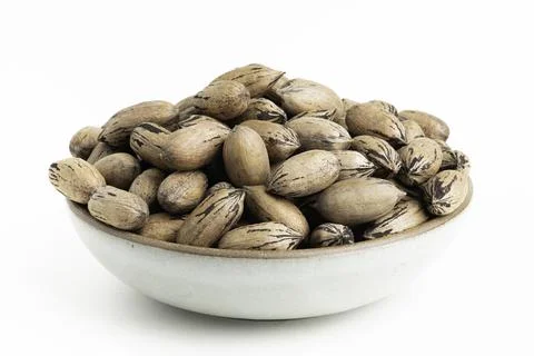 In-shell Pecan Nuts On Bowl Stock Photos