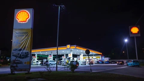 Shell Petrol Station Night Time Lapse Video stock 119449666
