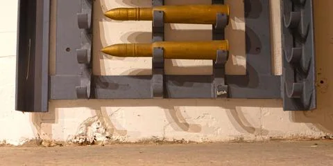 Shell rack inside an old bunker from WW2 Stock Photos