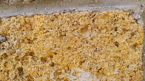 Shell rock texture. Sand-colored stone. The rock has a granular structure Stock Photos