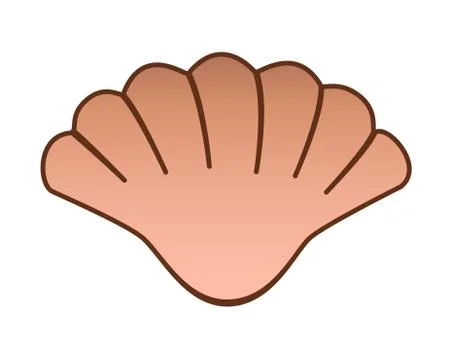 Shell scallop. Flat, golden beige shell with wavy edges - vector full color Stock Illustration