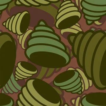 Shell sea military pattern seamless. conch Khaki soldiery texture. Green Camo Stock Illustration