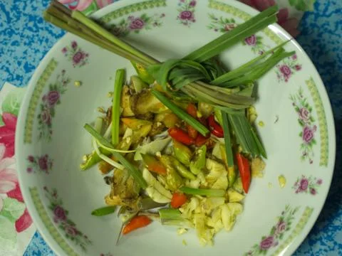 Shell Soup with Garlic, Chilli , Mint and Basil. Traditional Northeast of Tha Stock Photos