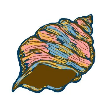 Shell in stylized technique. Marine world, shell texture, pencil marker strok イラスト素材