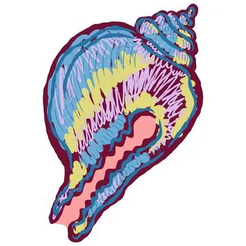Shell in stylized technique. Marine world, shell texture, pencil marker strok Stock Illustration