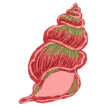 Shell in stylized technique. Marine world, shell texture, pencil marker strok Stock Illustration