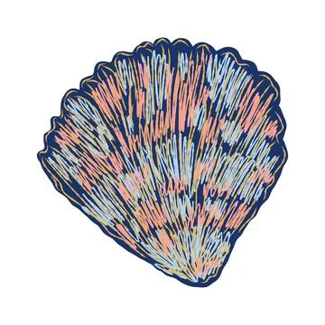 Shell in stylized technique. Marine world, shell texture, pencil marker strok Stock Illustration