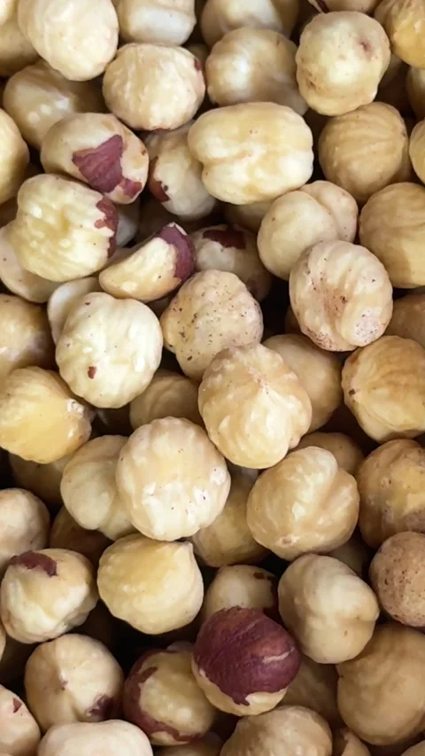 Shelled hazelnuts close up in transparent containers with natural nut texture 库存影片 345724732