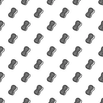 Shelled peanut monochrome doodle repeat pattern background Stock Illustration