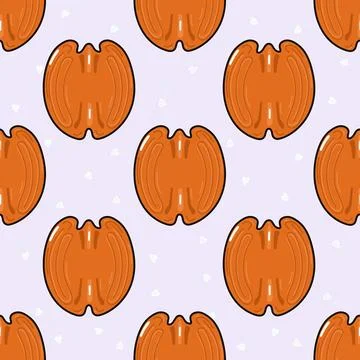 Shelled pecan nuts seamless pattern on purple background Stock Illustration