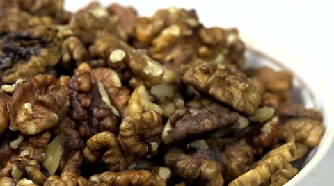 Shelled Walnuts in a Bowl Stock Footage 48950180