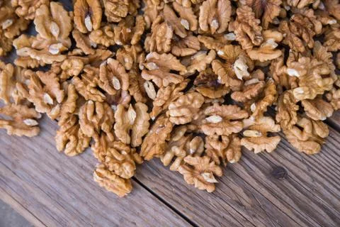 Shelled walnuts pile Stock Photos