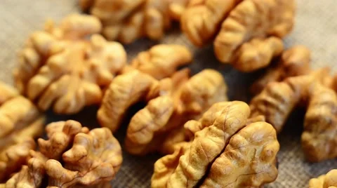 Shelled Walnuts Walnuts on Cloth Background. Very Close View 스톡 동영상 59086845