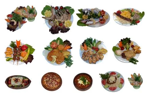 Shellfish fish vegetable meat kebab turkish menu Stock Photos