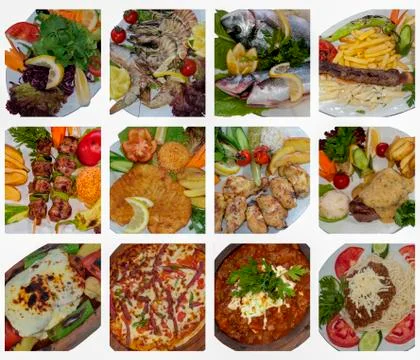 Shellfish fish vegetable meat kebab Stock Photos