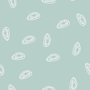 Shellfish seafood line seamless pattern Stock Illustration