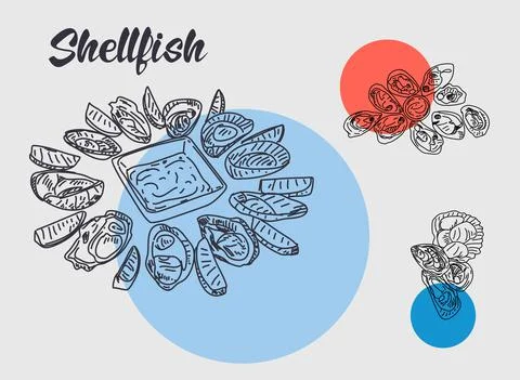 Shellfish Seafood restaurant design element. Vector. Stock Illustration