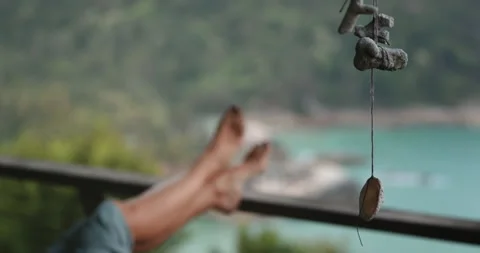 Shells and corals on threads swaying in the wind Stock Footage 278907972