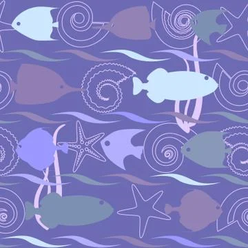 Shells and fish seamless pattern Illustrazione stock