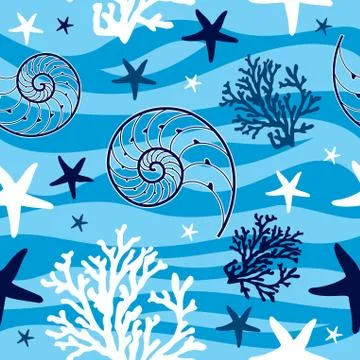 Shells and starfish seamless pattern Illustrazione stock