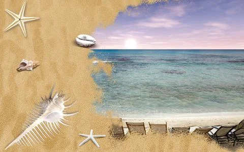 Shells and tropical beach Stock Photos