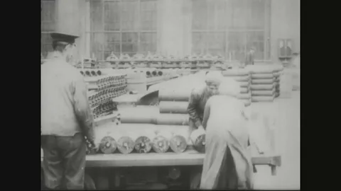 Shells are inspecting and majoring by officers at shell factory - 1918 Stock Footage 83657506