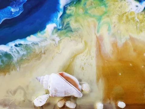 Shells emphasize the marine theme. Imitation of the sea wave on a fragment of Stockfoto's