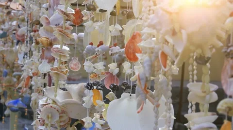 Shells hanging on string and glowing sunlight. HD. 1920x1080 Stock Footage 43465246