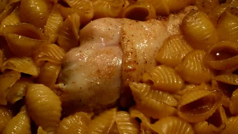 Shells pasta with chicken drumstick 動画素材 302145376