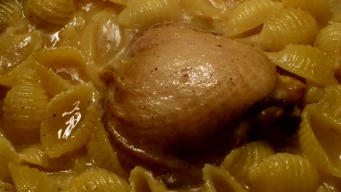 Shells pasta with chicken thigh Stock Footage 273519520