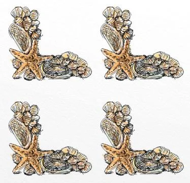 Shells pattern, fabric, repeating pattern イラスト素材