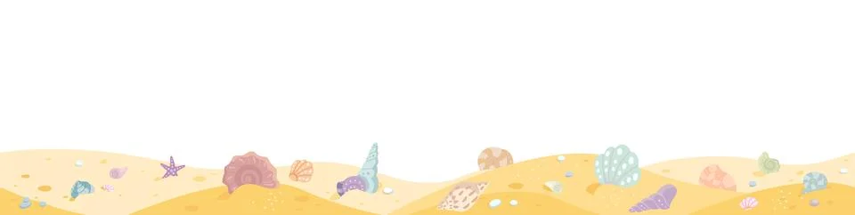 Shells on sand seamless pattern. Beach with shell, underwater elements on coast Illustrazione stock