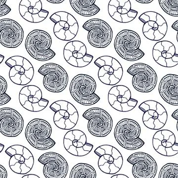 Shells seamless pattern. Background with spiral ornament. Seashells pattern f 스톡 일러스트