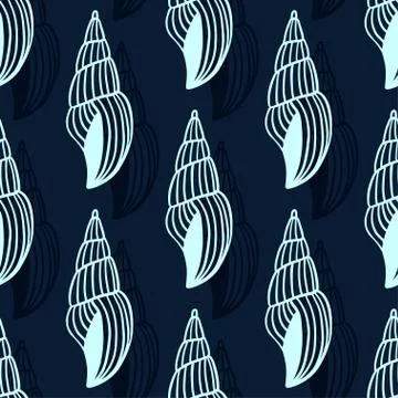 Shells seamless pattern. Nautical background in dark color. Seashells pattern Stockillustratie