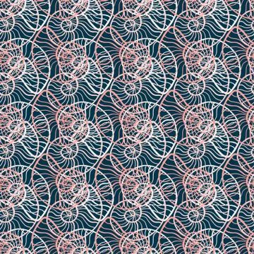 Shells seamless pattern. Nautical background for textile print. Seashells pat 스톡 일러스트