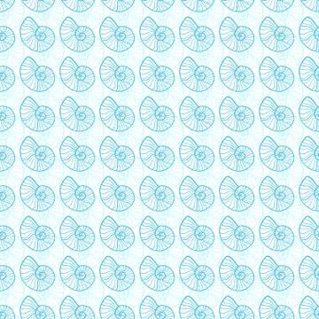 Shells seamless pattern. Nautical background in blue colors. Seashells patter Illustrazione stock
