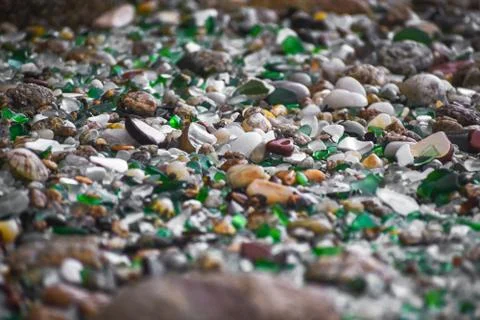 Shells, stones and crystals rounded by the erosion of the sea Los Cristales B 스톡 사진