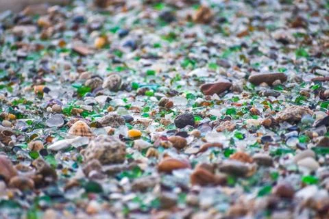 Shells, stones and crystals rounded by the erosion of the sea Los Cristales B Stock Photos